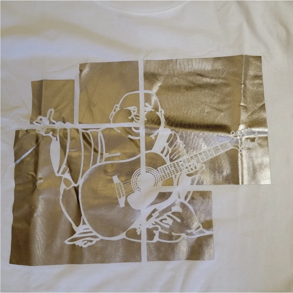 True Religion Buddha Foil Panes Short Sleeve White Crewneck Tee T-Shirt XL